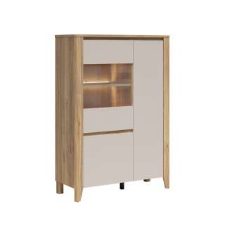 Vitrineskap SAWIRA 107x152 cm - 3 dører - eik mauvella - cashmere