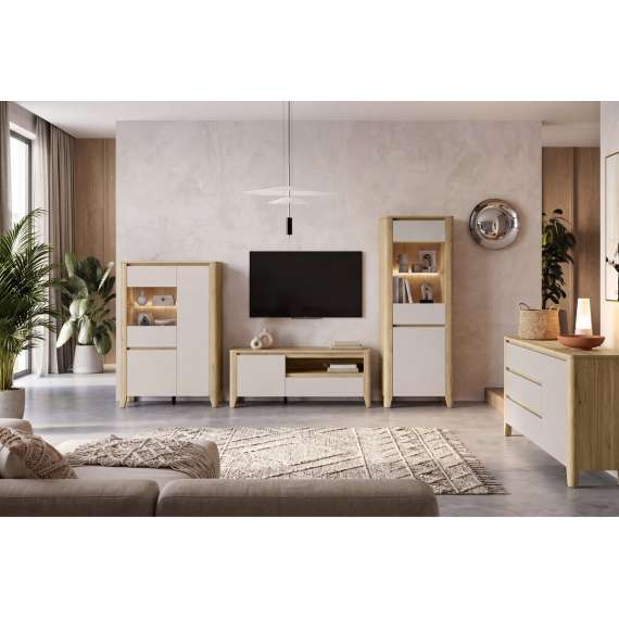 Vitrineskap SAWIRA 70x200 cm - 2 dører - eik mauvella - cashmere