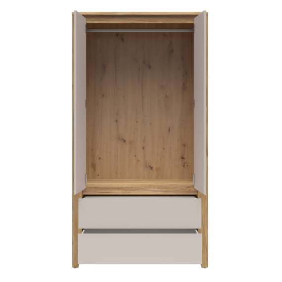 Garderobeskap SAWIRA 106x200 cm - 2 dører - 2 skuffer - eik mauvella - cashmere