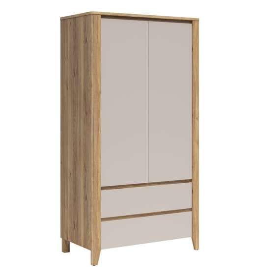 Garderobeskap SAWIRA 106x200 cm - 2 dører - 2 skuffer - eik mauvella - cashmere