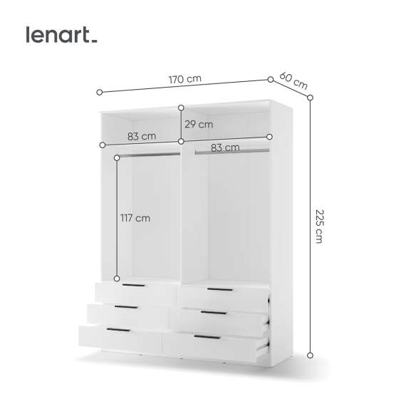 Garderobeskap AVERA 170x225 cm - hvit matt - 6 skuffer