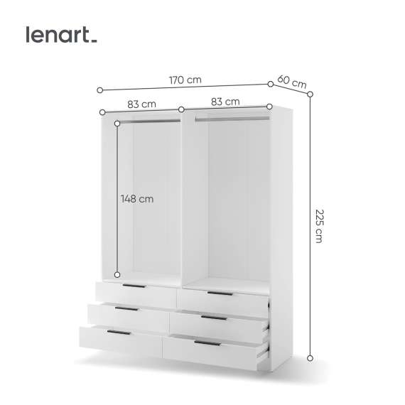 Garderobeskap AVERA 170x225 cm - hvit matt - 6 skuffer