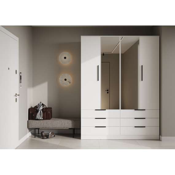 Garderobeskap AVERA 170x225 cm - hvit matt - 6 skuffer