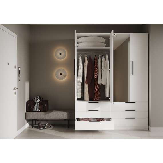 Garderobeskap AVERA 170x225 cm - hvit matt - 6 skuffer