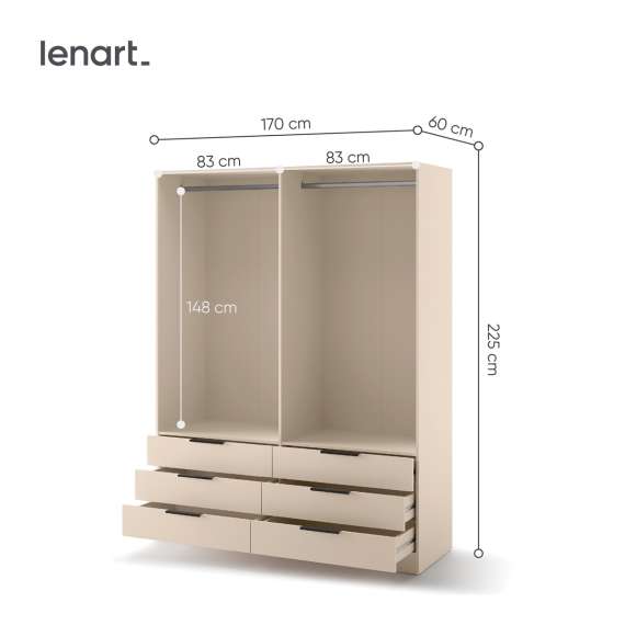 Garderobeskap AVERA 170x225 cm - beige sand - 6 skuffer