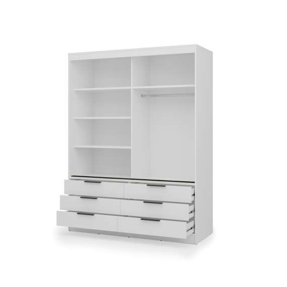 Garderobeskap KERA 170x225 cm - hvit matt - skyvedører - 6 skuffer