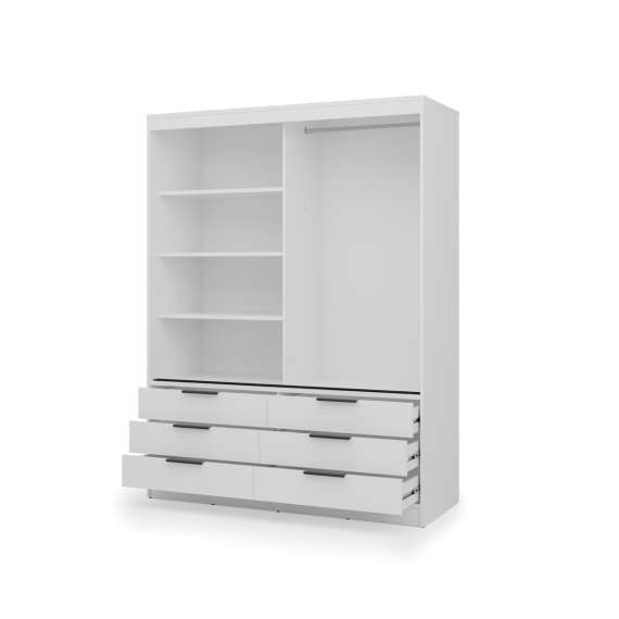 Garderobeskap KERA 170x225 cm - hvit matt - skyvedører - 6 skuffer