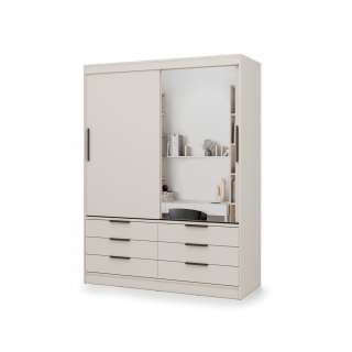 Garderobeskap KERA 170x225 cm - beige sand - skyvedører - 6 skuffer