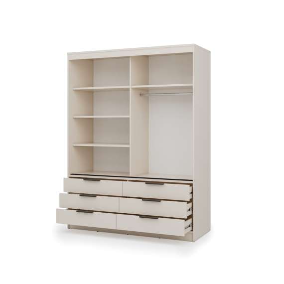 Garderobeskap KERA 170x225 cm - beige sand - skyvedører - 6 skuffer