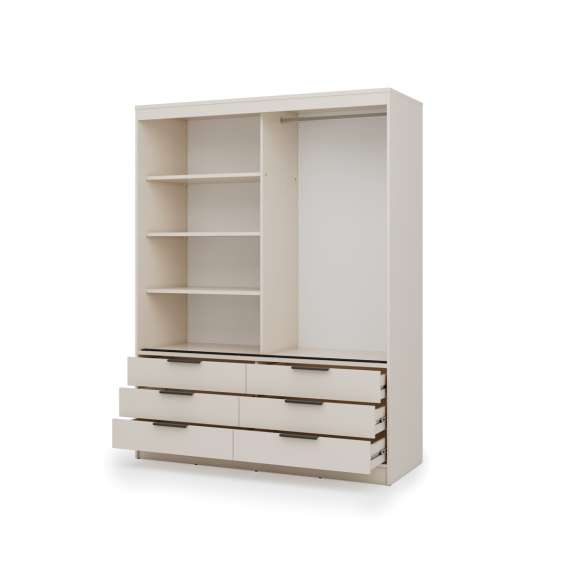 Garderobeskap KERA 170x225 cm - beige sand - skyvedører - 6 skuffer
