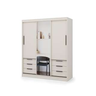 Garderobeskap VIRA 180x215 cm - beige sand matt - skyvedører - 6 skuffer