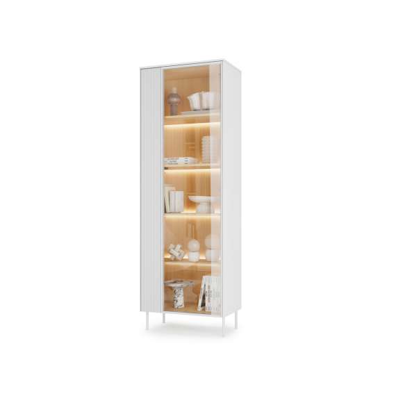 Vitrineskap LIBA 67x197 cm - hvit matt - eik - med LED lys