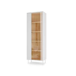 Vitrineskap LIBA 67x197 cm - hvit matt - eik - med LED lys