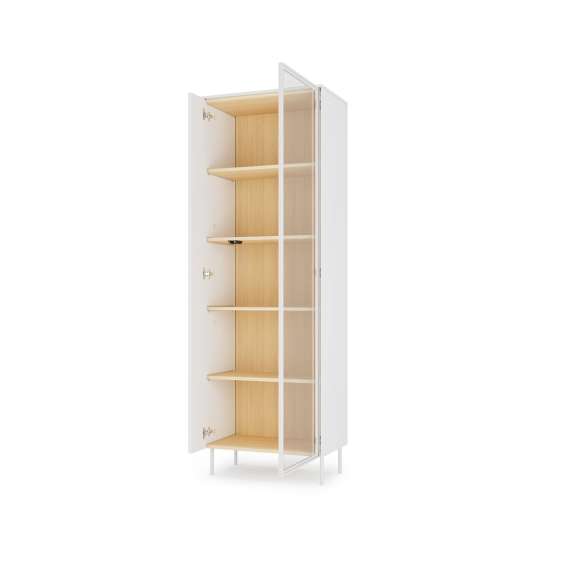Vitrineskap LIBA 67x197 cm - hvit matt - eik - med LED lys