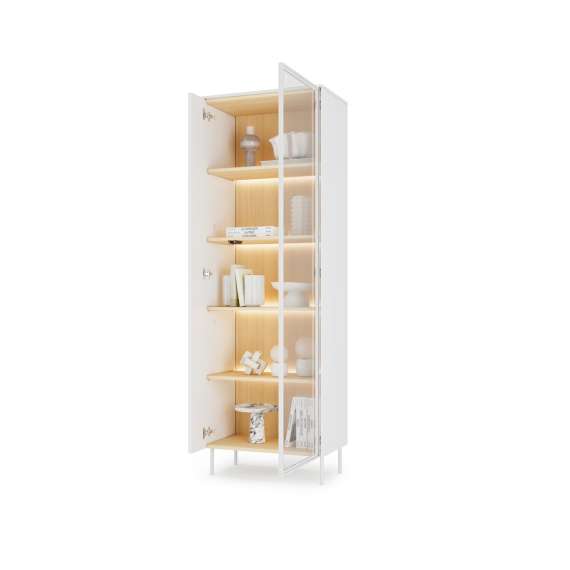 Vitrineskap LIBA 67x197 cm - hvit matt - eik - med LED lys