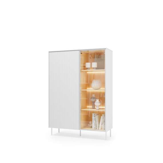 Vitrineskap LIBA 110x156 cm - hvit matt - eik - med LED lys