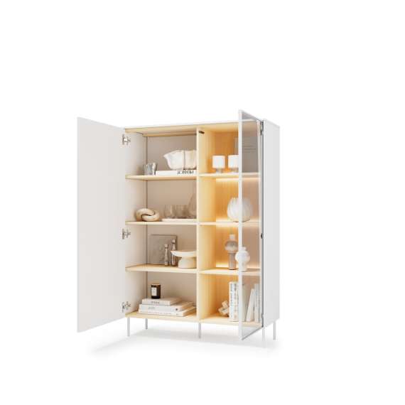 Vitrineskap LIBA 110x156 cm - hvit matt - eik - med LED lys