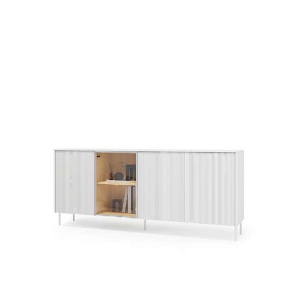 Skjenk LIBA 195x83 cm - hvit matt - eik - med LED lys