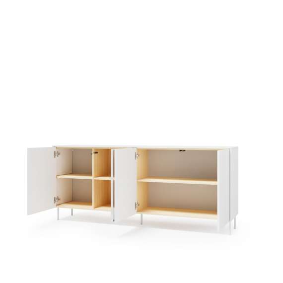Skjenk LIBA 195x83 cm - hvit matt - eik - med LED lys
