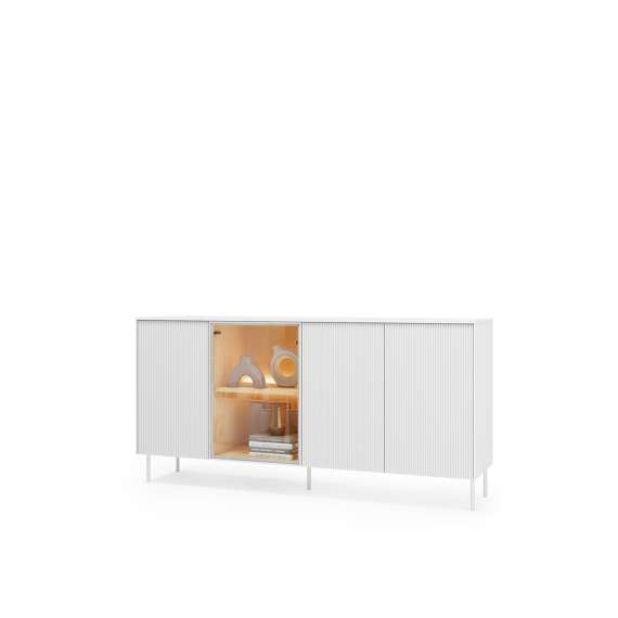 Skjenk LIBA 170x83 cm - hvit matt - eik - med LED lys