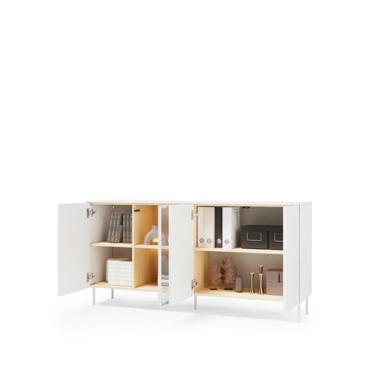 Skjenk LIBA 170x83 cm - hvit matt - eik - med LED lys