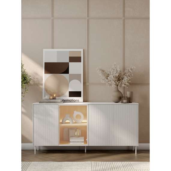 Skjenk LIBA 170x83 cm - hvit matt - eik - med LED lys