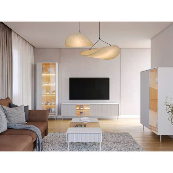 Skjenk LIBA 170x83 cm - hvit matt - eik - med LED lys