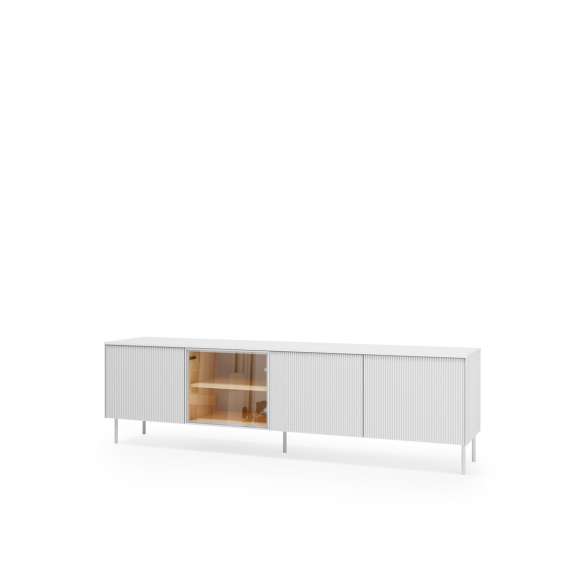 Tv-benk LIBA 195x57 cm - hvit matt - eik - med LED lys
