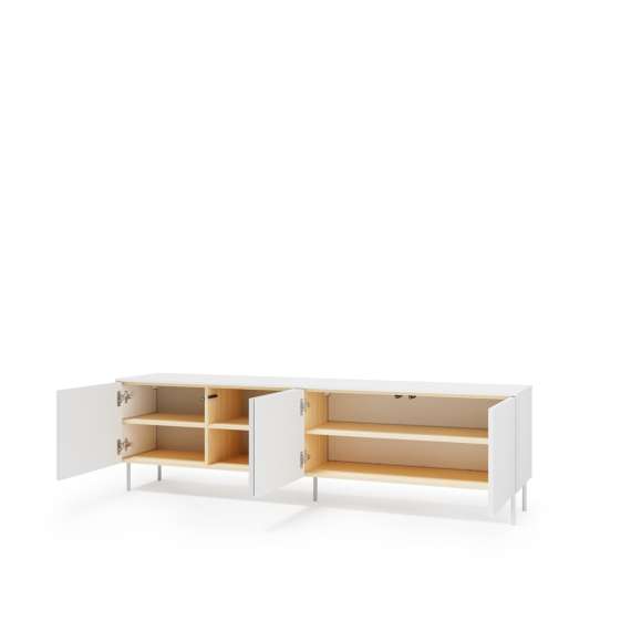 Tv-benk LIBA 195x57 cm - hvit matt - eik - med LED lys