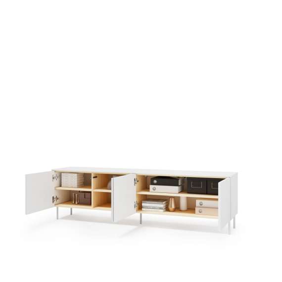Tv-benk LIBA 195x57 cm - hvit matt - eik - med LED lys