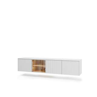 Tv-benk LIBA 195x42 cm - hvit matt - eik - vegghengt - med LED lys