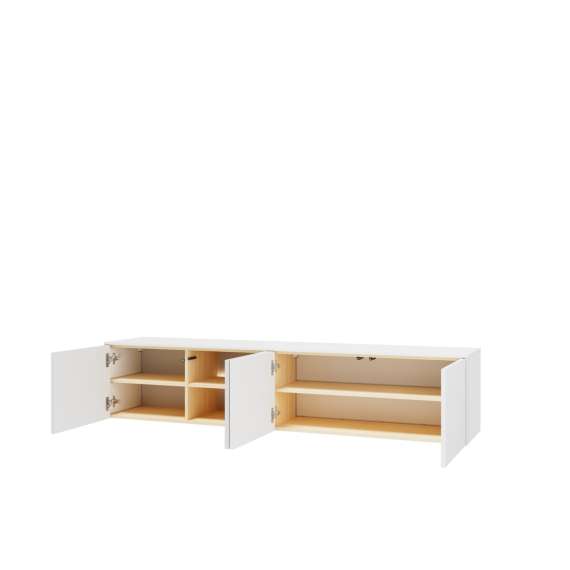 Tv-benk LIBA 195x42 cm - hvit matt - eik - vegghengt - med LED lys