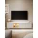 Tv-benk LIBA 195x42 cm - hvit matt - eik - vegghengt - med LED lys