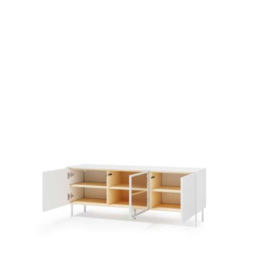 Tv-benk LIBA 147x57 cm - hvit matt - eik - med LED lys