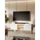 Tv-benk LIBA 147x57 cm - hvit matt - eik - med LED lys