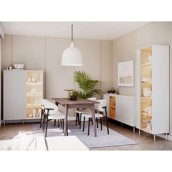 Tv-benk LIBA 147x57 cm - hvit matt - eik - med LED lys