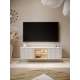 Tv-benk LIBA 147x42 cm - hvit matt - eik - vegghengt - med LED lys