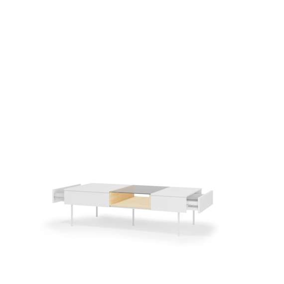 Sofabord LIBA 132x61 cm - hvit matt - eik - med skuffer