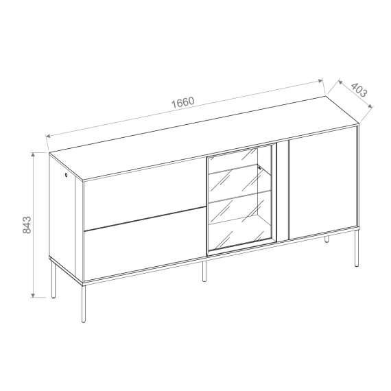 Skjenk LUSSO 166x85 cm - champagne - med LED lys