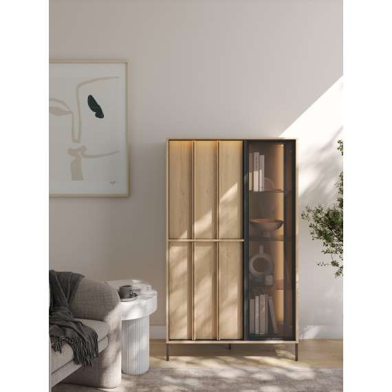 Vitrineskap ITAMI 90x151 cm - eik - med LED lys