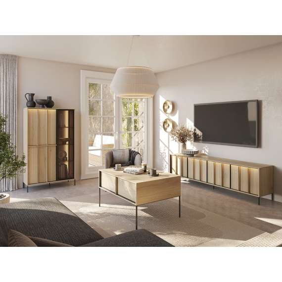 Vitrineskap ITAMI 90x151 cm - eik - med LED lys