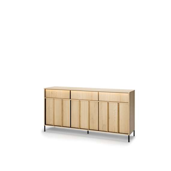 Skjenk ITAMI 165x83 cm - eik - med LED lys - 3 skuffer