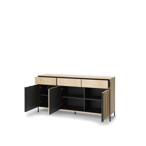 Skjenk ITAMI 165x83 cm - eik - med LED lys - 3 skuffer