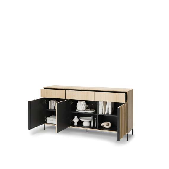 Skjenk ITAMI 165x83 cm - eik - med LED lys - 3 skuffer