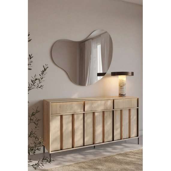 Skjenk ITAMI 165x83 cm - eik - med LED lys - 3 skuffer