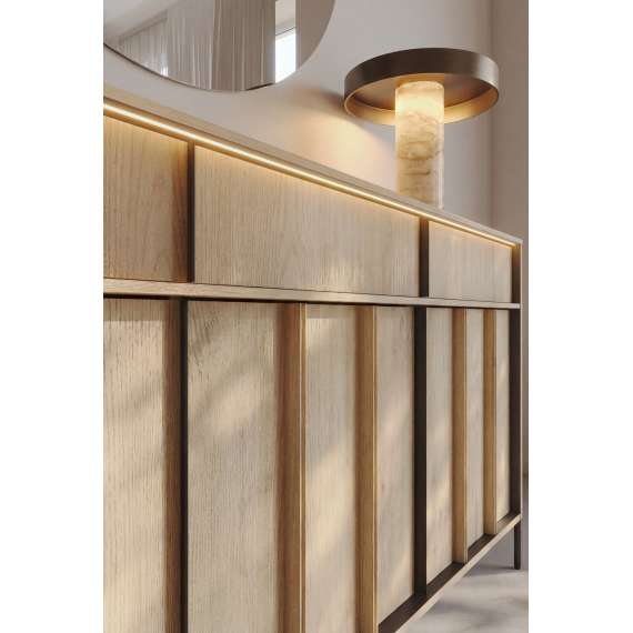 Skjenk ITAMI 165x83 cm - eik - med LED lys - 3 skuffer