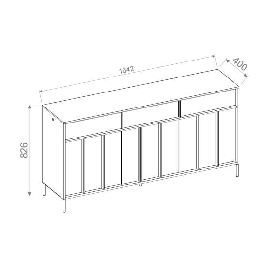 Skjenk ITAMI 165x83 cm - eik - med LED lys - 3 skuffer