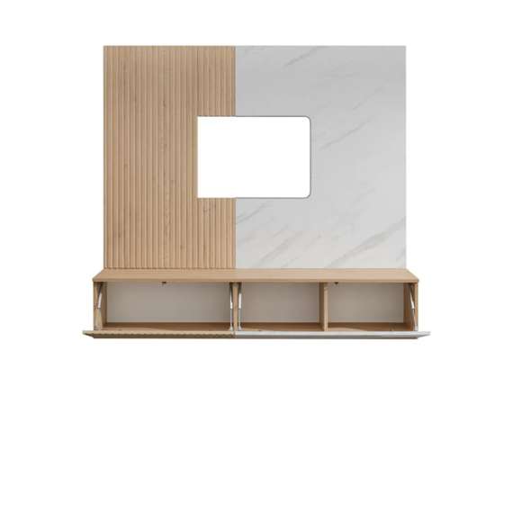 Tv-benk med veggpanel NOIR I - 160x148 cm - eik cremona - imitasjon marmor hvit- spiler