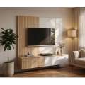 Tv-benk med veggpanel NOIR I - 160x148 cm - eik cremona - imitasjon marmor hvit- spiler