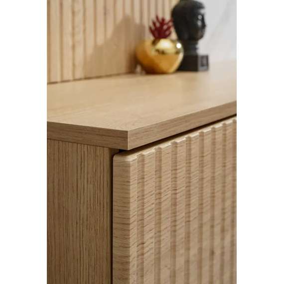 Tv-benk med veggpanel NOIR I - 160x148 cm - eik cremona - imitasjon marmor hvit- spiler